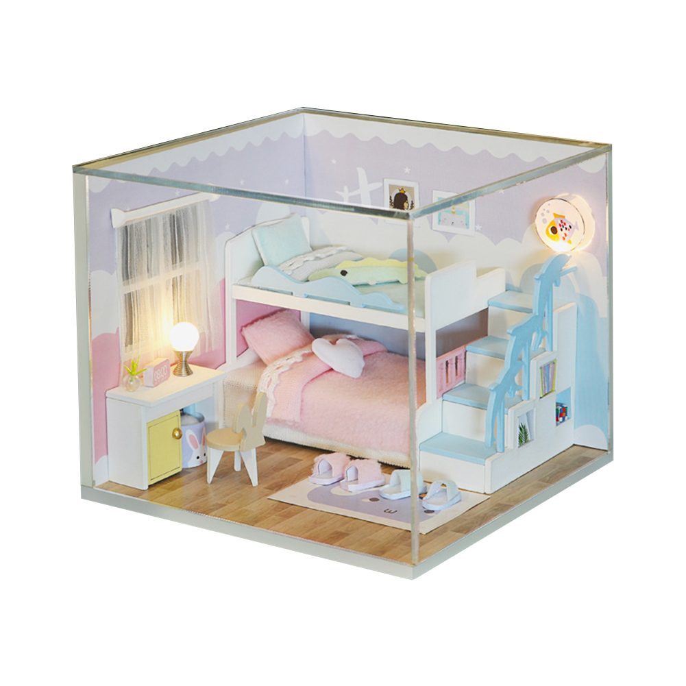 3D Wooden DIY Mini Doll House with Dust Cover Manual Assembling Kids Toy