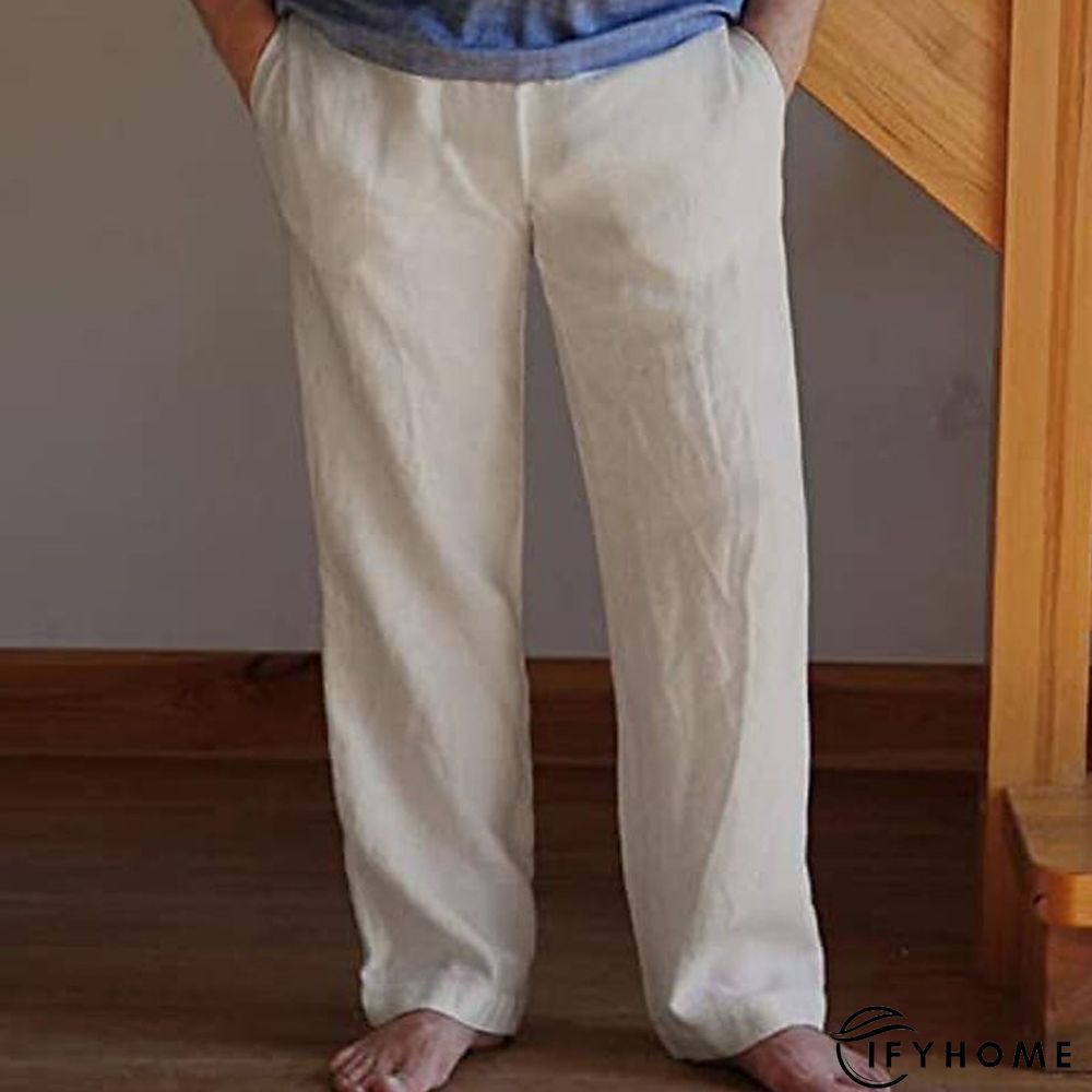 Men's Linen Pants Trousers Summer Pants Beach Pants Drawstring Elastic Waist Plain Breathable Soft Casual Daily Holiday Linen / Cotton Blend Fashion Streetwear Black White Micro-elastic | IFYHOME