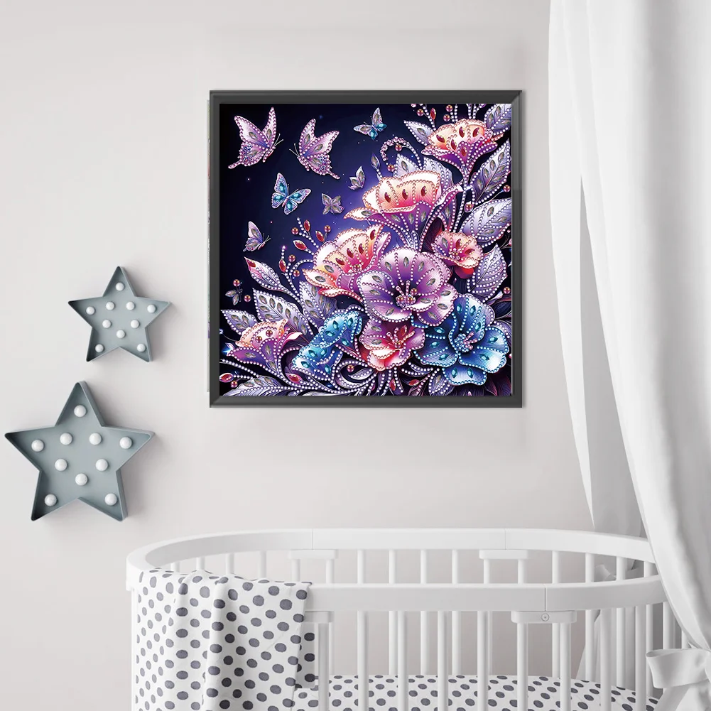 Diamond Painting - Partial Special Shaped Drill - Rose Butterfly(Canvas|30*30cm)