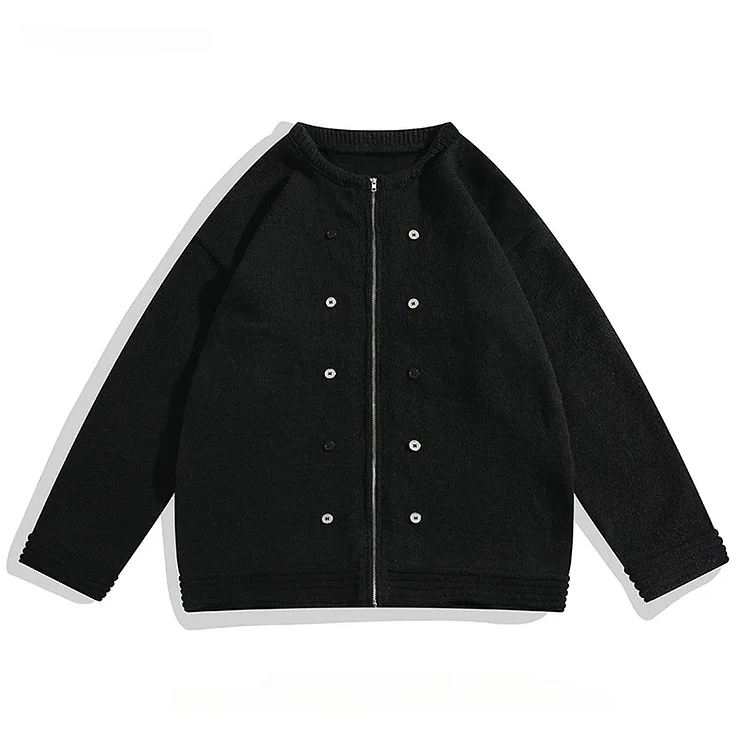 Demandernyc Autumn Winter Metal Buttons Contrast Color Thickened Sweater Coat for Men's High Street Solid Color Long-sleeved Zipper Cardigan