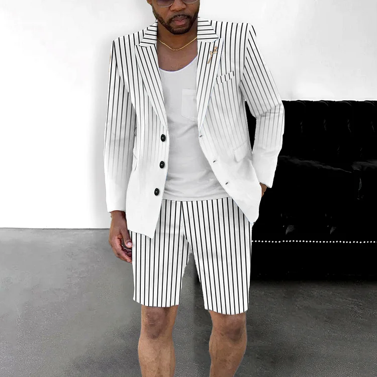 BrosWear White Stripe Gradient Blazer And Shorts Co-Ord