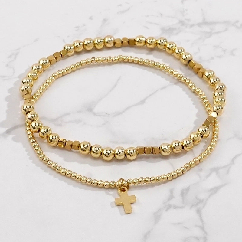 Iron Gall Stone Copper Beaded Geometric Cross Bracelets