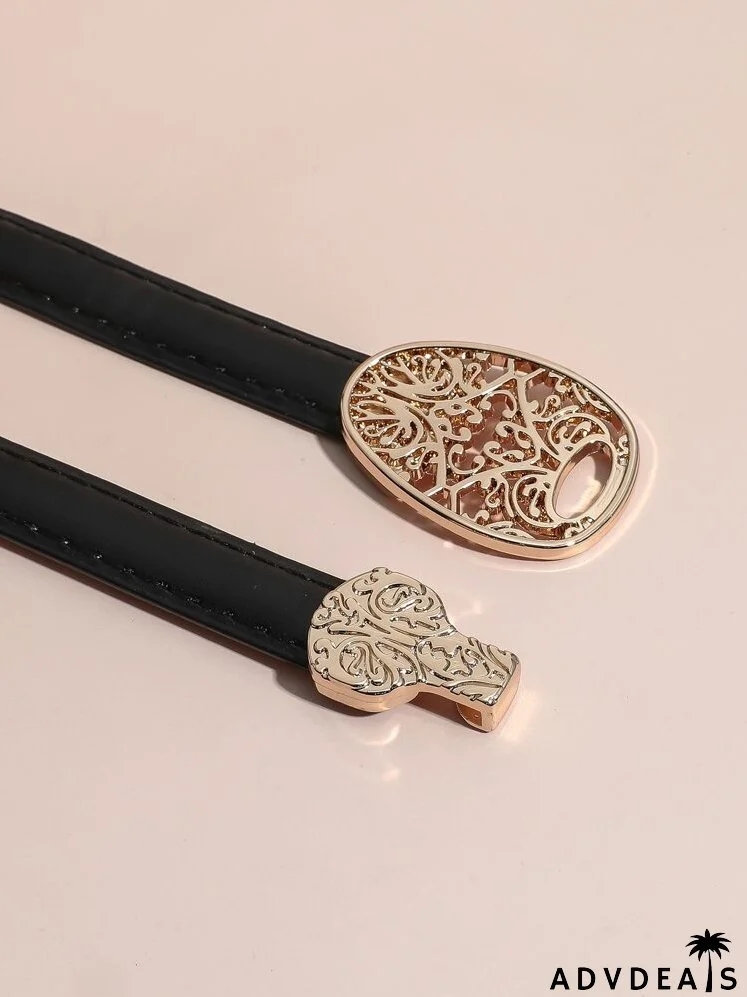 Hollow Out Buckle Decor Skinny Belt