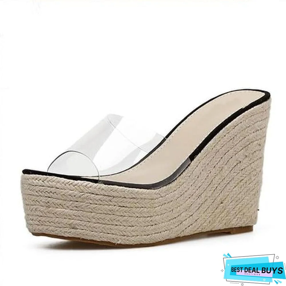 Women PVC Jelly Sandals Slippers Shoes Casual Sexy Wedges 11.5Cm Sandals