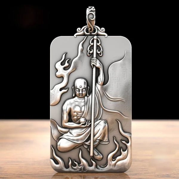 Sterling Silver Flame Buddha Kṣitigarbha Bodhisattva Peace Pendant Necklace