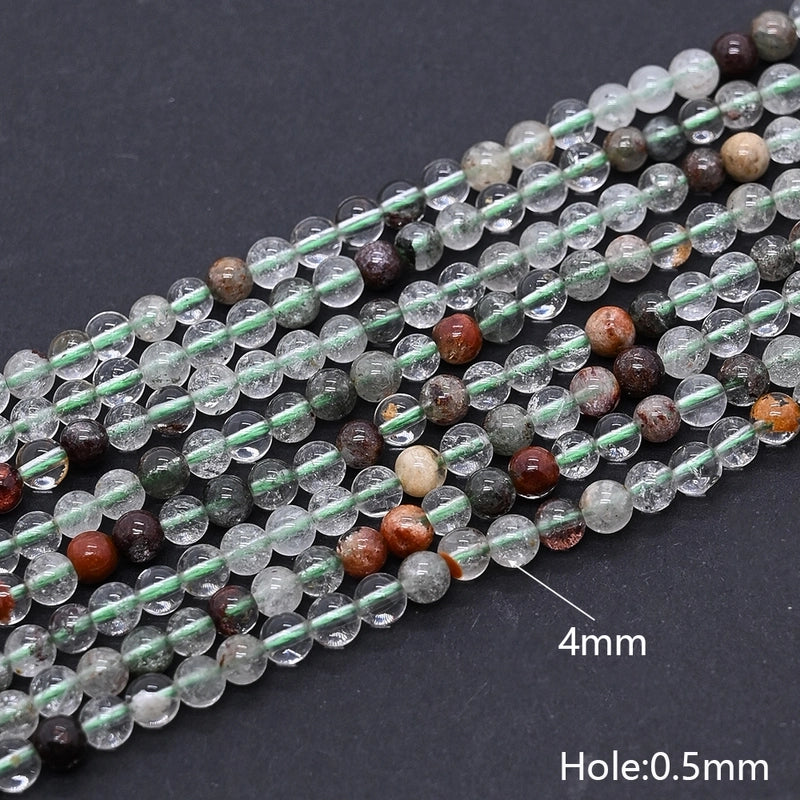 1 Strand/Package 10mm 6mm 8mm Hole Under 1mm Hole 1~1.9mm Natural Stone Green Phantom Quartz Round Simple Polished Jewelry Accessories