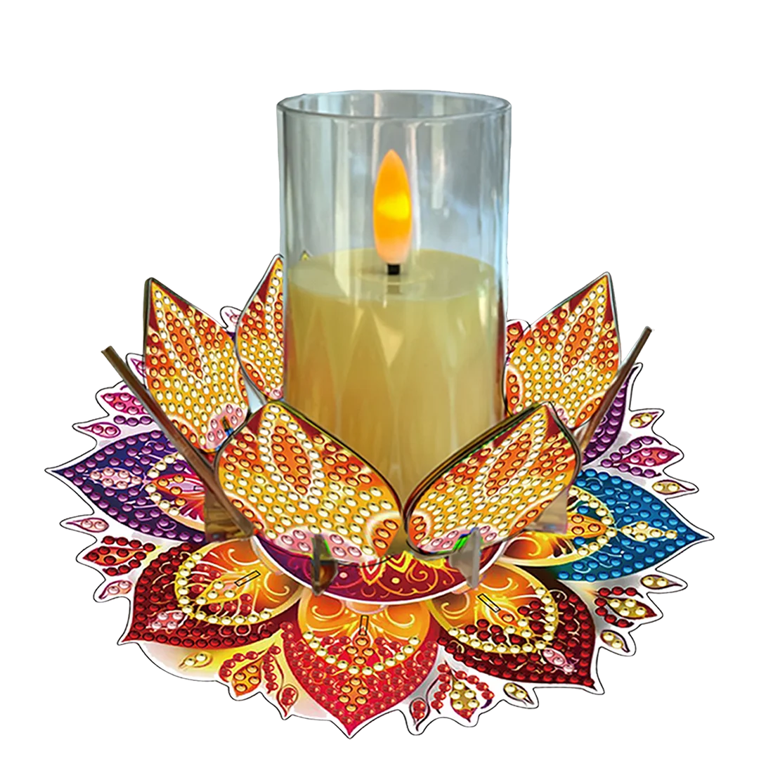 Mandala Lotus-H Acrylic DIY Diamond Painting Candle Holders Without Candles Crystal Painting Tealight Candle Stand Table Centerpiece for Adults Beginners Home Party Decor