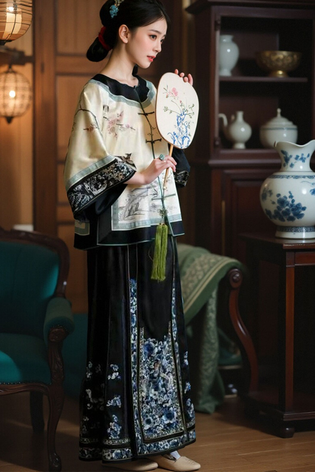 Qing dynasty hanfu modern chinese style dress withWide-sleeved straight-fron - yingxueyin 映雪吟 Stupa Stones