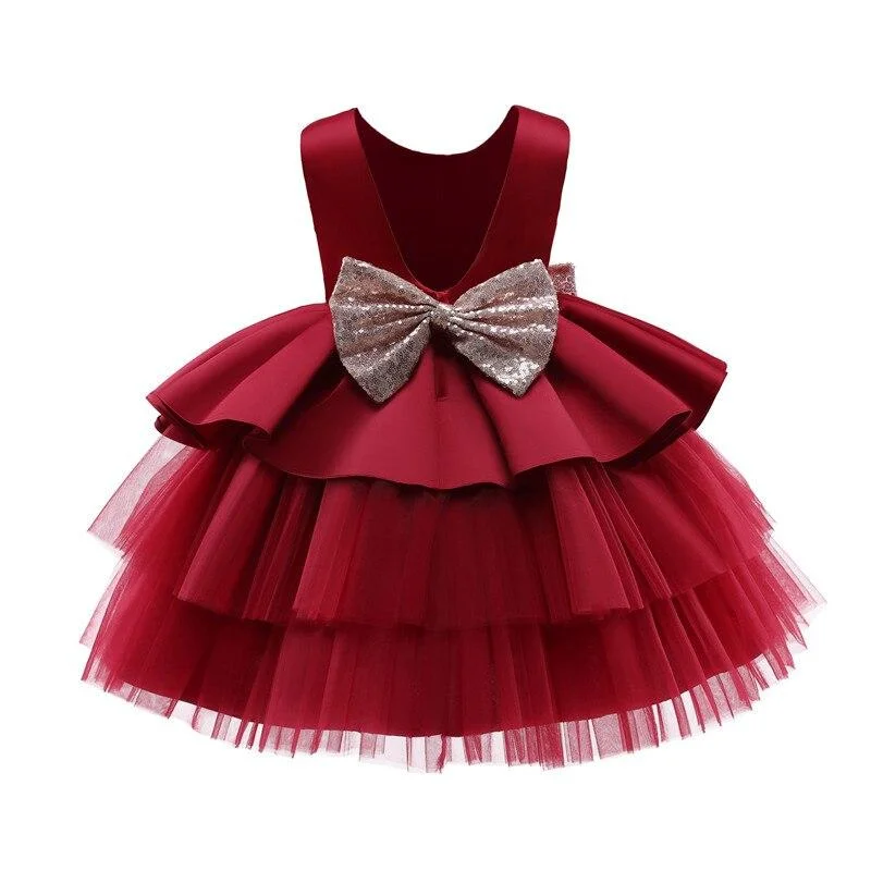 Newborn Baby Bownot Dress 1 Year Baby Girls 2nd Birthday Tutu Christening Gown Toddler Wedding Baptism Clothes Infant Party Wear