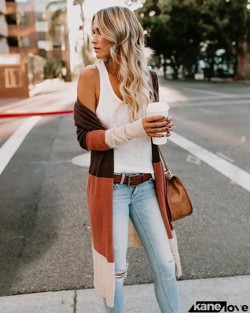 Patchwork Long Knit Cardigan