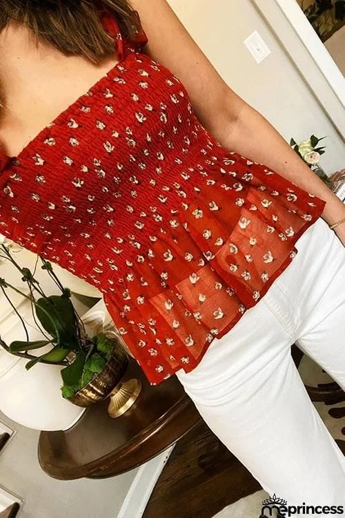 Elastic Floral Print Slip Top