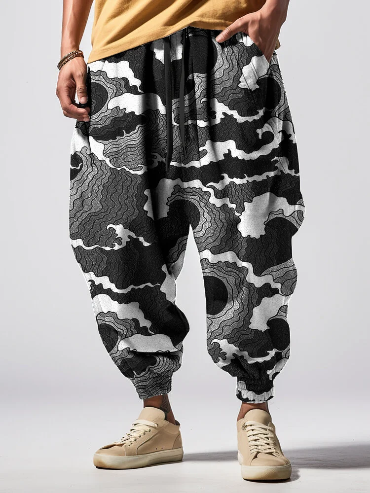 Men's Retro Wave Japanese Art Print Casual Sweatpants