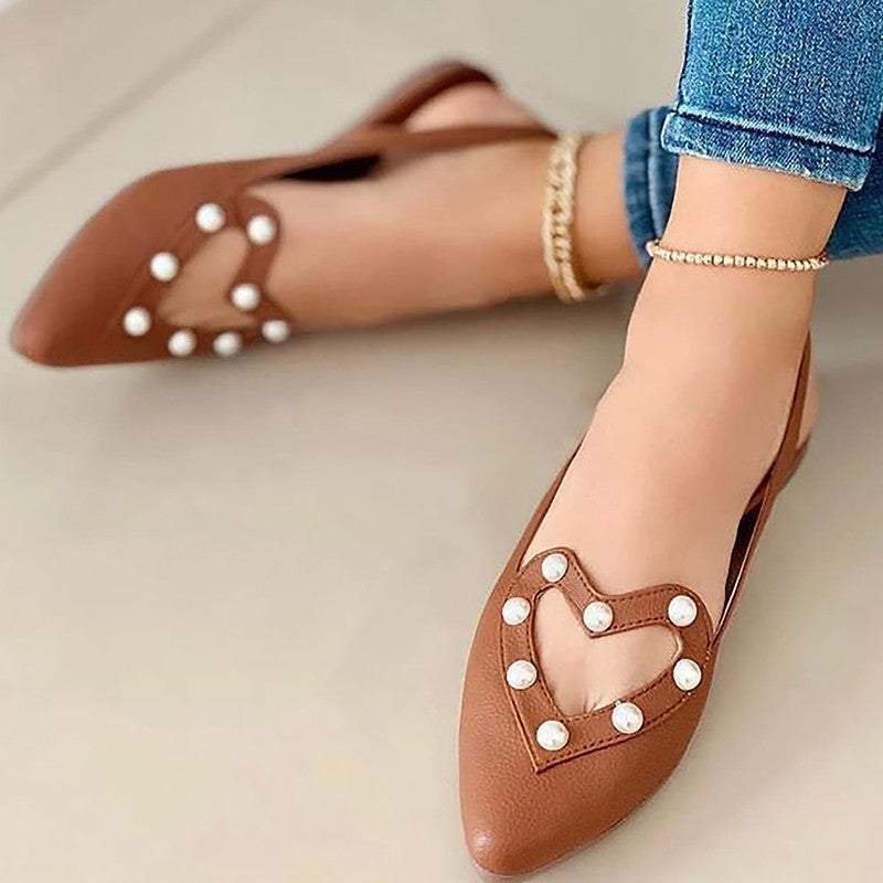 Women's Elegant Fashion Heart Pointed Toe Slip On Flat Loafers