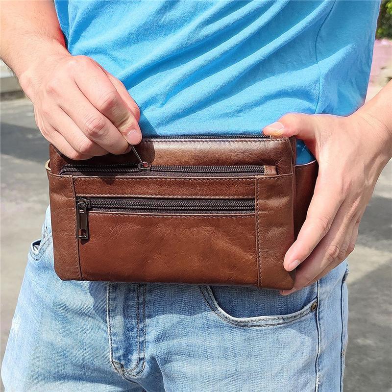 Soft Leather Casual Outdoor Fanny Bags With Large Capacity