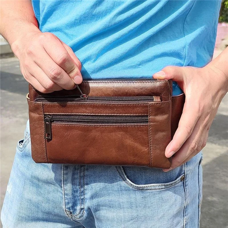 Soft Leather Casual Outdoor Fanny Bags With Large Capacity