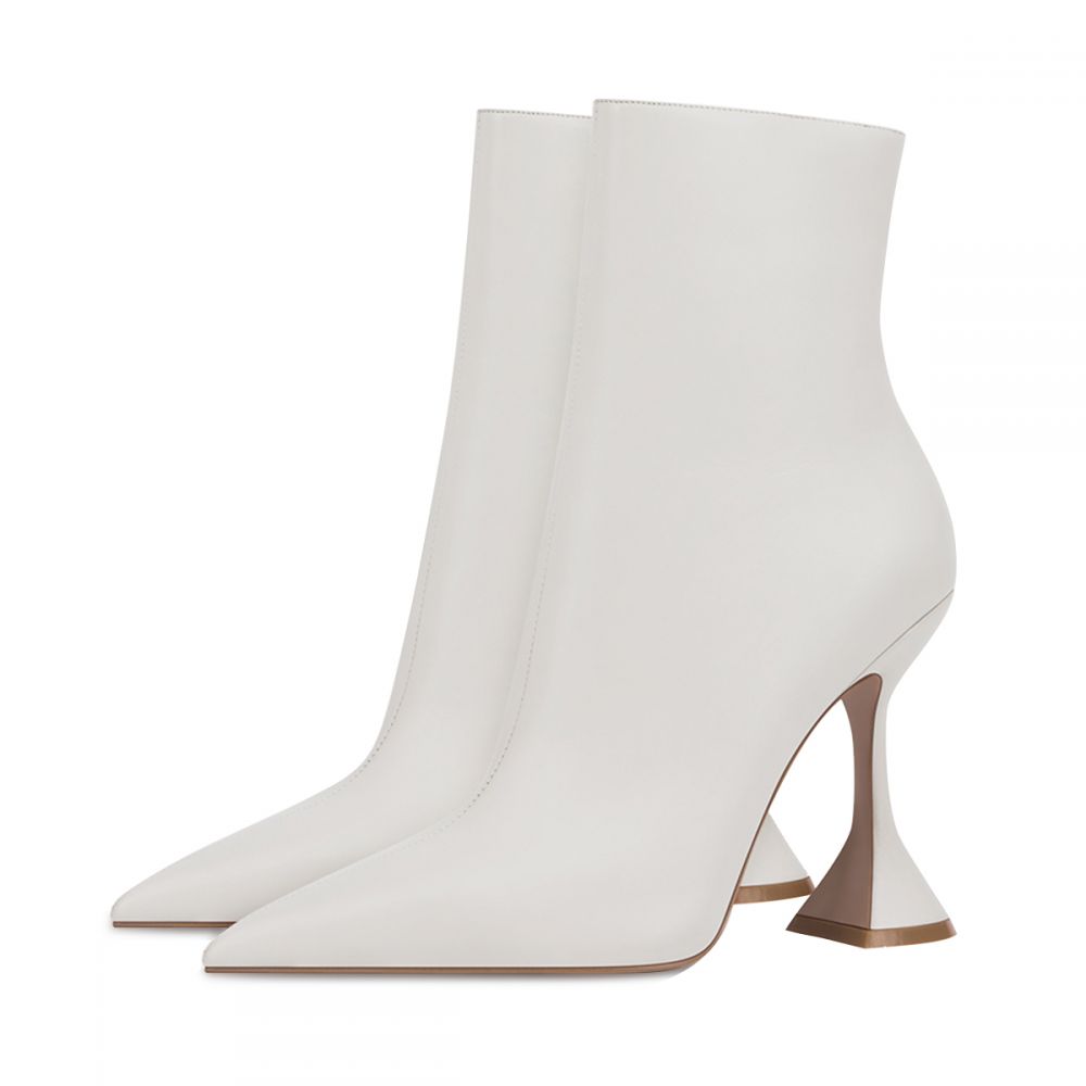 White Pointed Toe Flared Heel Fashion Ankle Boots for Women Nicepairs