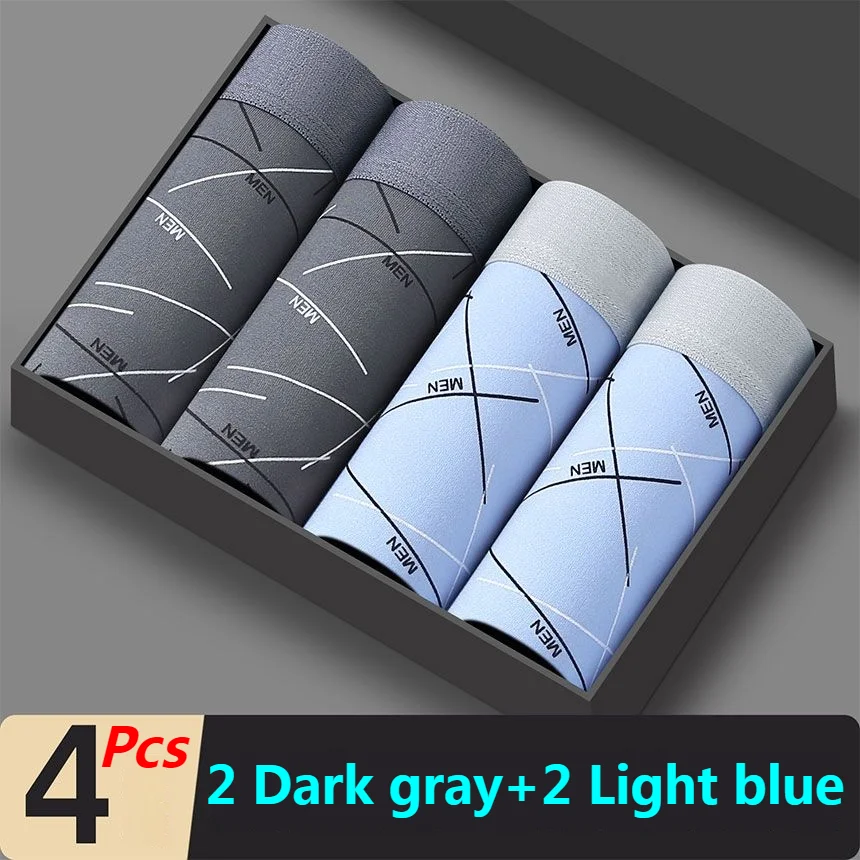 Aonga 4Pcs Men's Boxer U Convex Printed Underpants Male Fashion Comfortable Shorts Panties Man Solid Breatable Underwear 45-95kg aonga