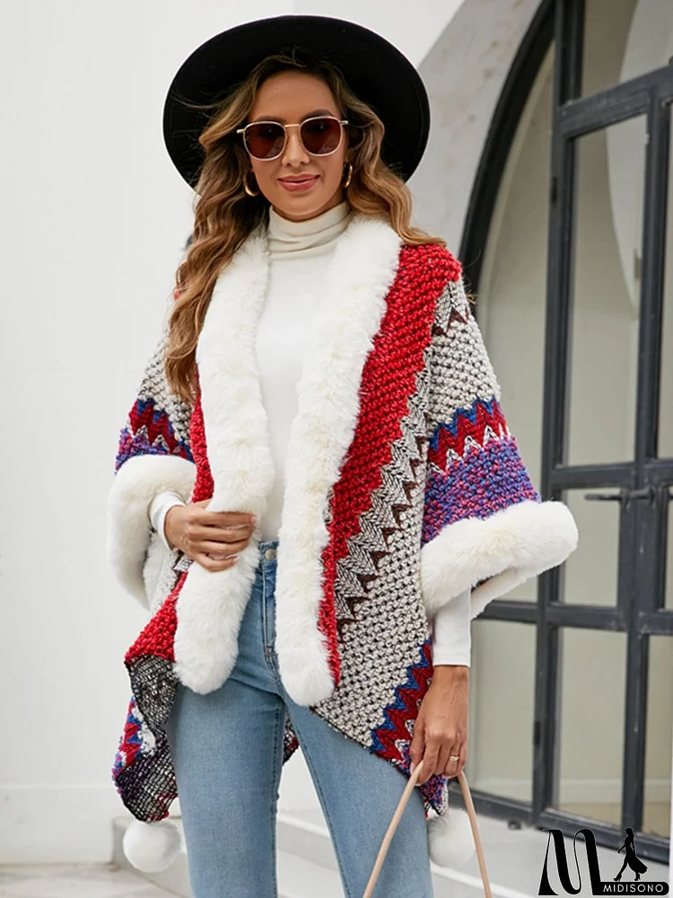 Color Block Open Front Poncho