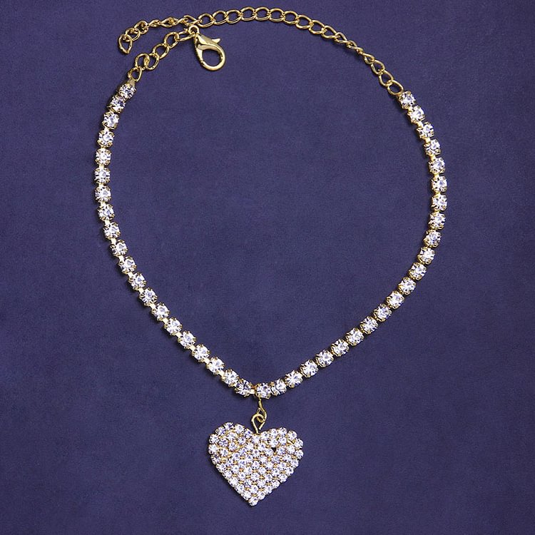 Fashion Gold Rhinestone Heart-shaped Anklet Chain
