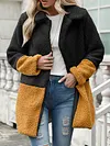 Contrast Color Loose Long Sleev Lapel Collar Fashion Cardigan Coat