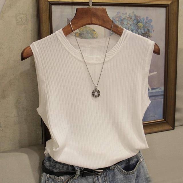 Fashion Woman Blouse Summer Sleeveless Blouse Women O-neck Knitted Blouse Shirt Women Clothes Womens Tops And Blouses C853