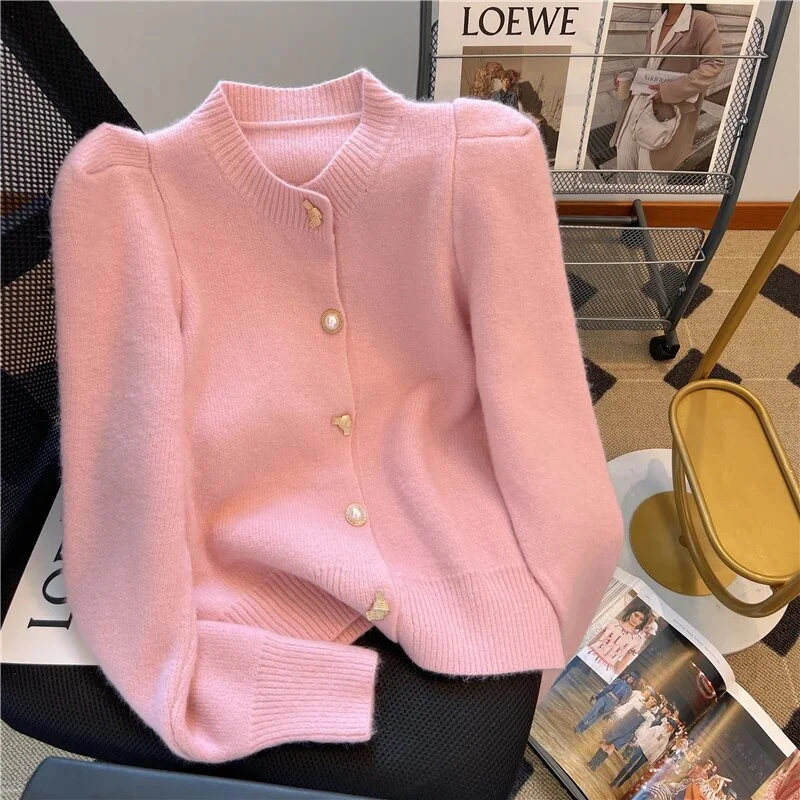 Wongn Autumn Winter Newly Knitting Long Sleeve Sweet V-Neck Cardigans Korean Women's Fashion Solid Color Top Slim Ladies Sweater