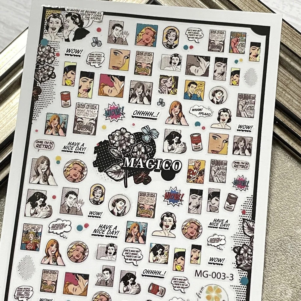 Pop Art Nail Sticker Cartoon Images Design 3D Engraved Nail Stickers Nail Art Decorations Nail Decals Design