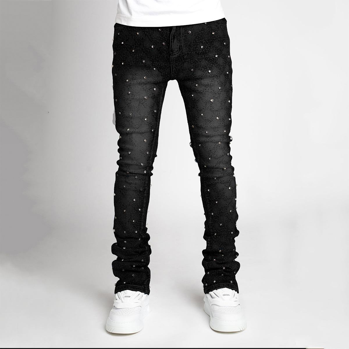 Hiphop Fashion Stretch Pearl Denim Layered Jeans - SOPULA