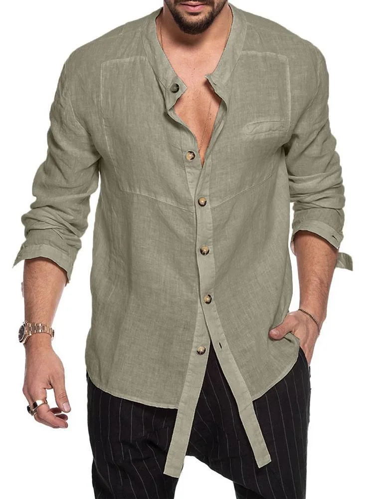 Cotton linen men's long-sleeved shirt