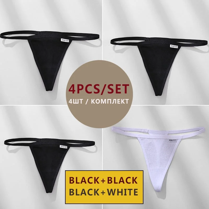 FINETOO 4PCS/Set Cotton Women Panties Woman Thong G-string Underwear Pantys Sexy Low Waist Underpant For Ladies Lingerie Female