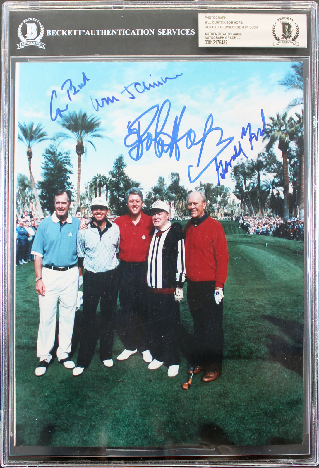 (4) Clinton, Bush, Ford & Bob Hope Signed 8x10 Photo Poster painting Autos Graded 9! BAS Slabbed