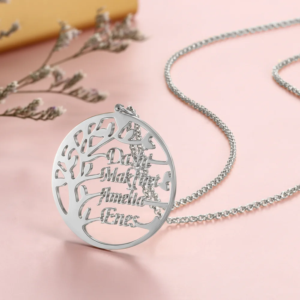 925 Sterling Silber Personalisierte 4 Namen Familienstammbaum Halskette Kettenmachen