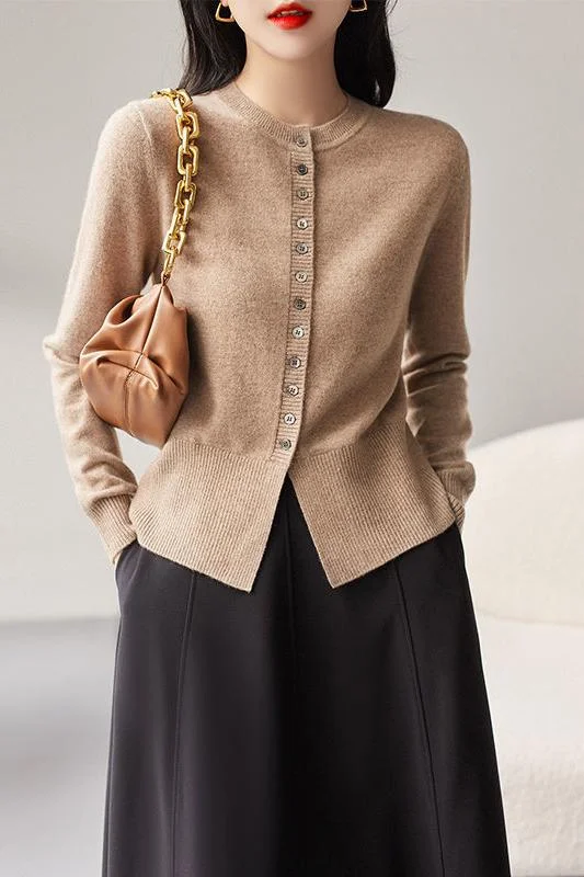 Monogram Bell Sleeve Buttoned Crop Cardigan - Brown