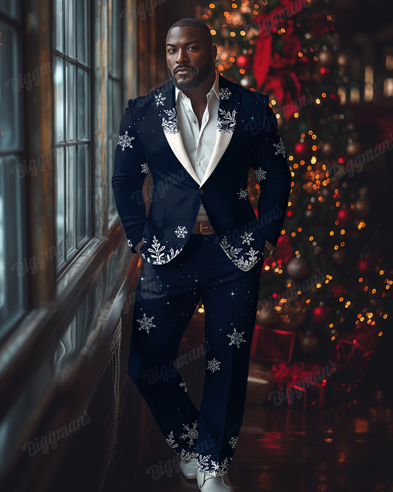 Men's Plus Size Snowflake Christmas Party Blazer Suit