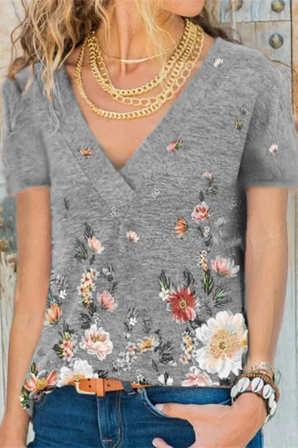Fashion Casual Floral Print Basic T-Shirt
