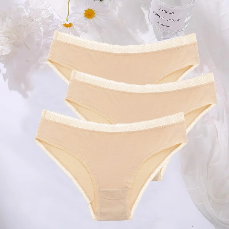 FINETOO 3PCS/Set Cotton Women Mesh Panties Sexy Perspective Lingerie Femme Underwear Girl Underpant Breathable Woman Panty Tanga