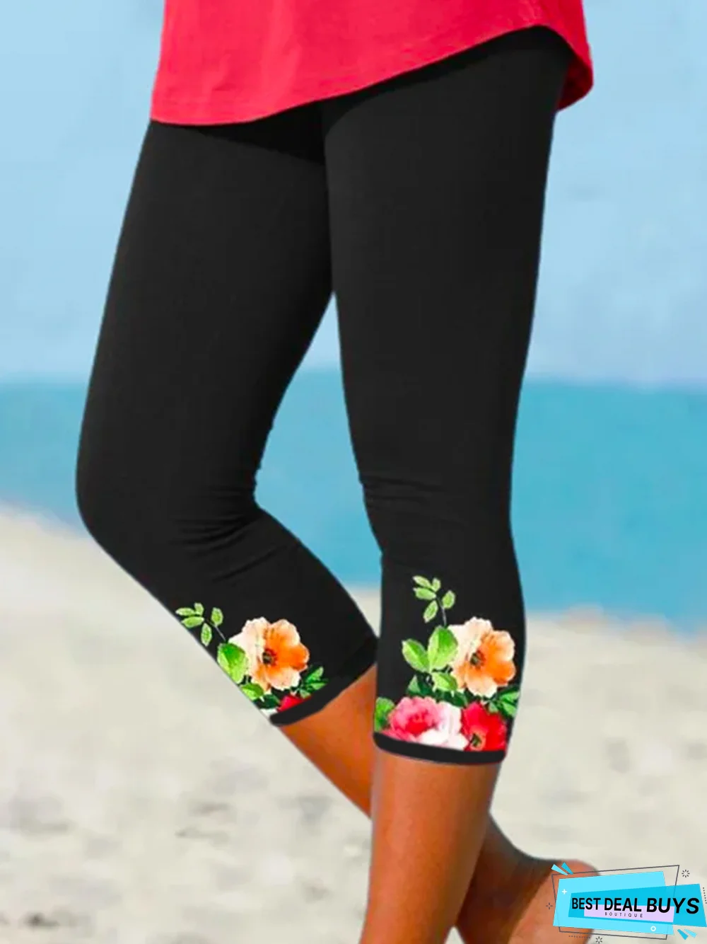 Floral Elastic Waist Cropped Leggings