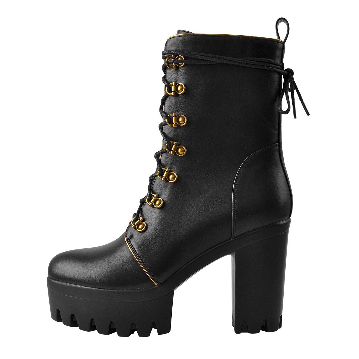 Black Lace Up Chunky Heel Platform Ankle Boots