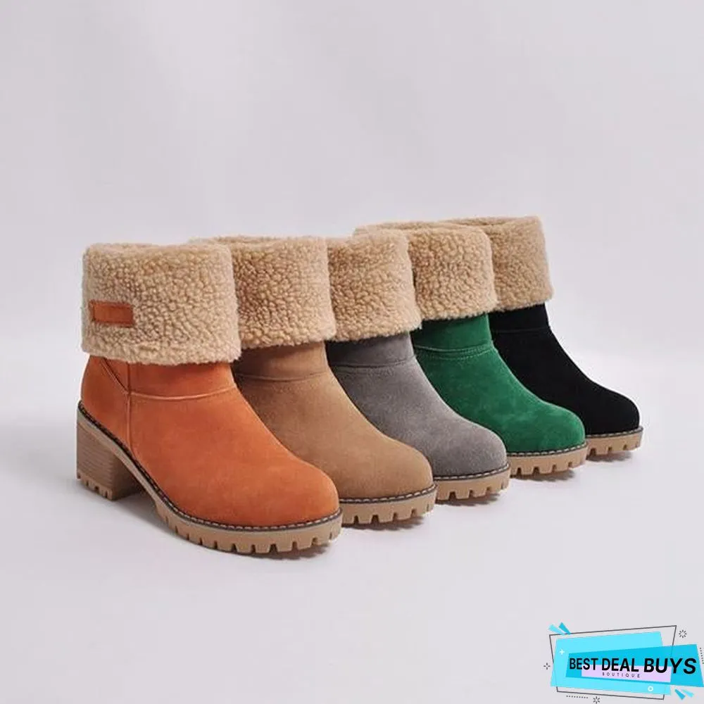 Square Heel Short Plush Snow Boots