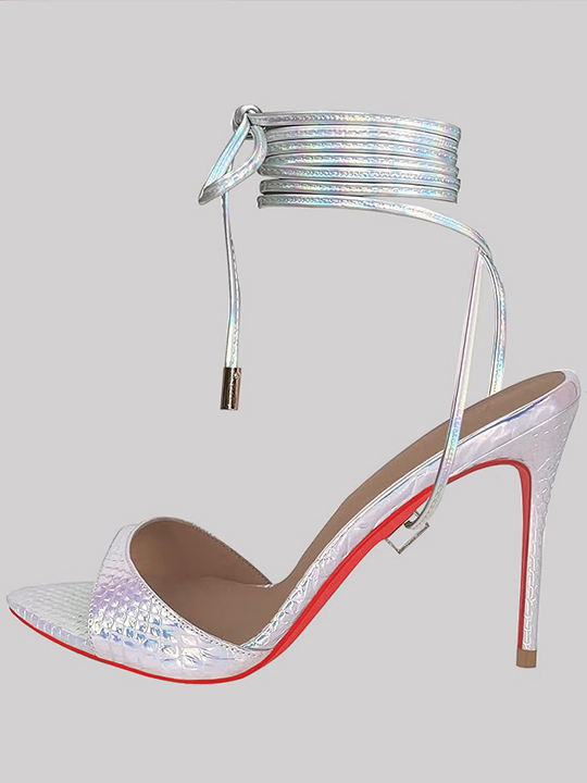 100mm Women's Red bottom High Heel Sandals Lace Up Stilettos Heels Strappy Ladies Slippers Party Wedding Banquet Shoes