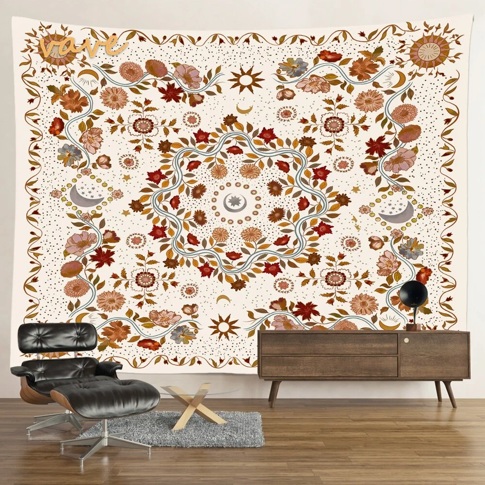 Nigikala Phase Tapestry Black and White Wall Hanging Boho Hippie Mandala Cloth Fabric Tapestry Flower Aesthetic Room Dorm Decor