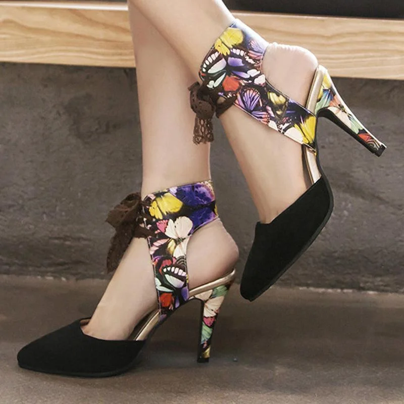 Suede Date Printed Holiday Pointed Toe Sandals