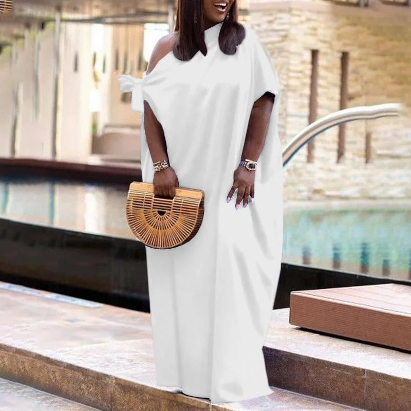 Satin Dress VONDA Women Casual Solid Pleated Long Maxi Dresses Loose Shorts Sleeve Party Robes Longue Sundress