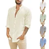 Gioiacombo&trade; Camicia casual da uomo in cotone e lino a maniche lunghe con bottoni