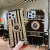 2023 Luxury Brand Black Rose Flower Stripe Glitter Gold Square Case For iPhone & Samsung