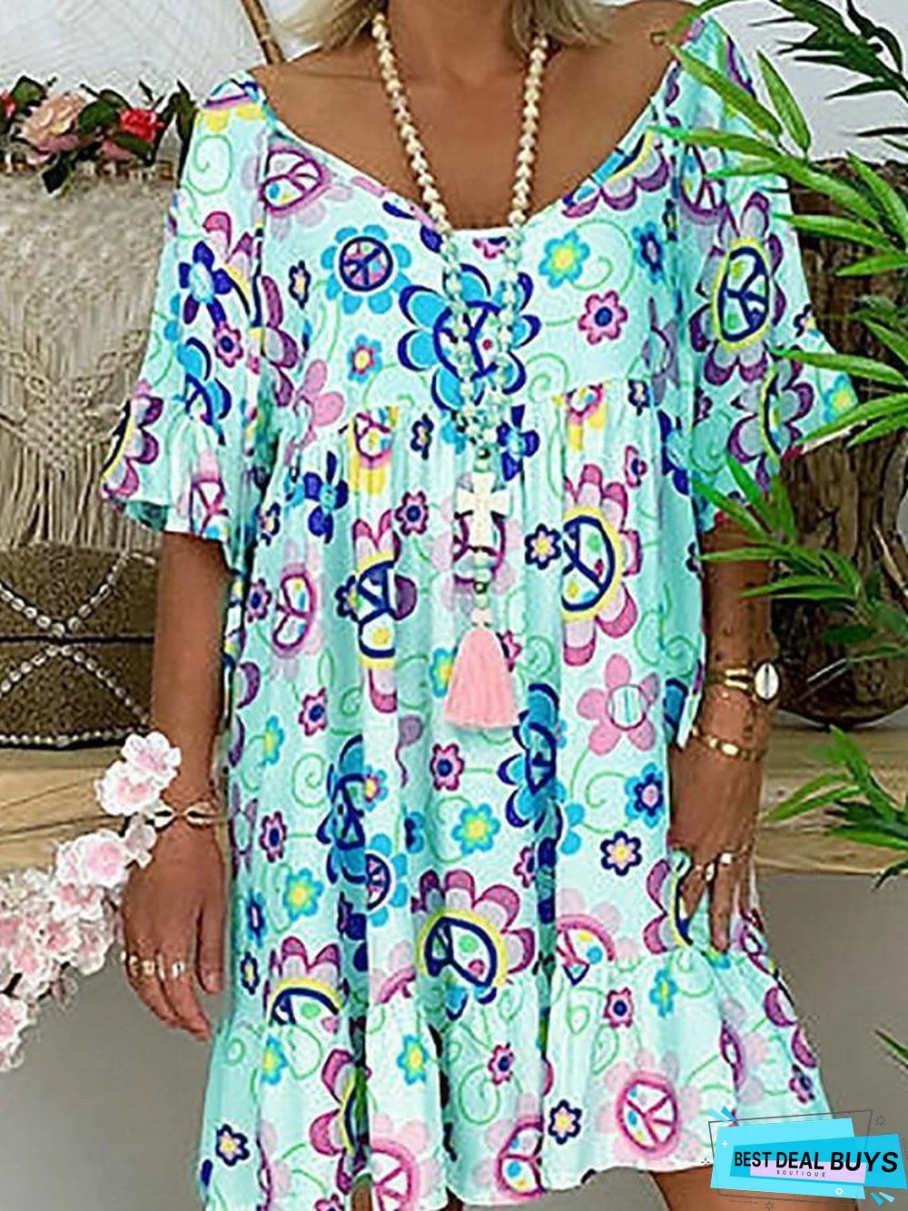 Women's Shift Dress Knee Length Dress Short Sleeve Print Hot White Red Green Light Blue