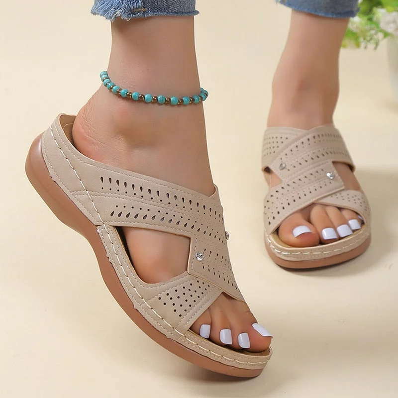 Lourdasprec New Comfort Soft Platform Slippers Women Crystal Casual Med Heels Summer Slides Shoes Woman Plus Szie Light Non-Slip Flip Flops