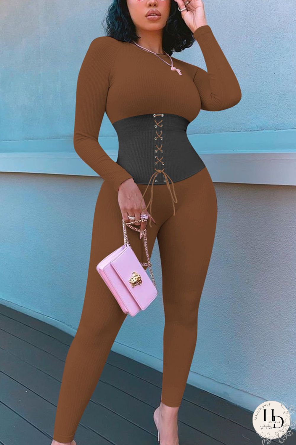 Red Street Patchwork Bandage Split Joint O Neck Skinny Jumpsuits