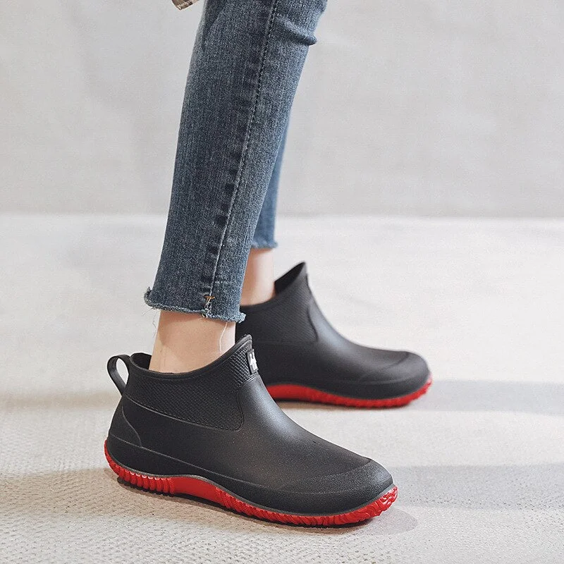 hot Rain Boots Women's Rubber Anti-skid Colorful Unisex Ankle Boots Lightweight Slip On Boots Shoes  Water-proof Drop Shipping