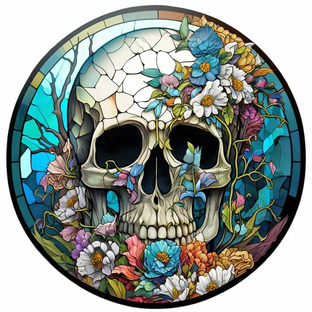 Full Round Diamond Painting - Stained Glass Skull(Canvas|40*40cm)